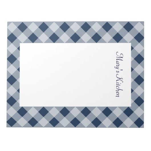 Personalisiert Navy Gingham Notepad Notizblock (Vorderseite)