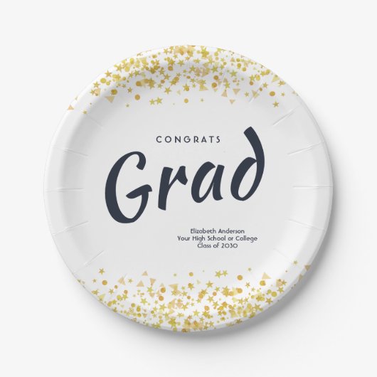 Personalisiert Navy/Gold School Graduation Party Pappteller (Vorderseite)