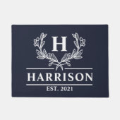 Personalisiert Navy Laurel Monogram Fußmatte (Vorderseite)
