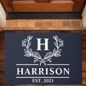 Personalisiert Navy Laurel Monogram Fußmatte