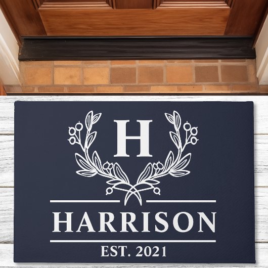Personalisiert Navy Laurel Monogram Fußmatte