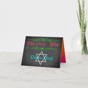 Personalisiert Neon Bat Mitzvah Dankeschön-Karte Dankeskarte