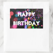 Personalisiert Neon Colorful Bokeh Happy Birthday Rechteckiger Aufkleber (Tasche)