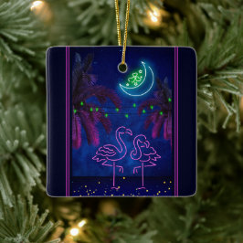 Personalisiert Neon Flamingo Couple Beach Weihnach Keramikornament