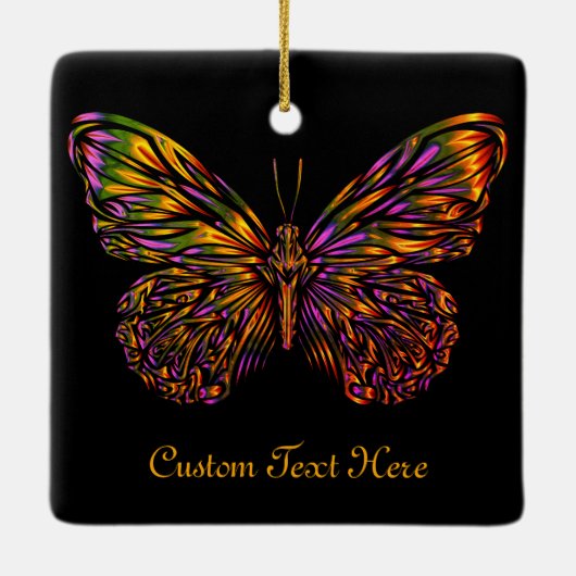 Personalisiert Neon Rainbow Butterfly Keramikornament (Rückseite)