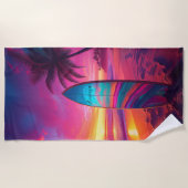 Personalisiert Neon Sunset Surf Strandtuch (Vorderseite)