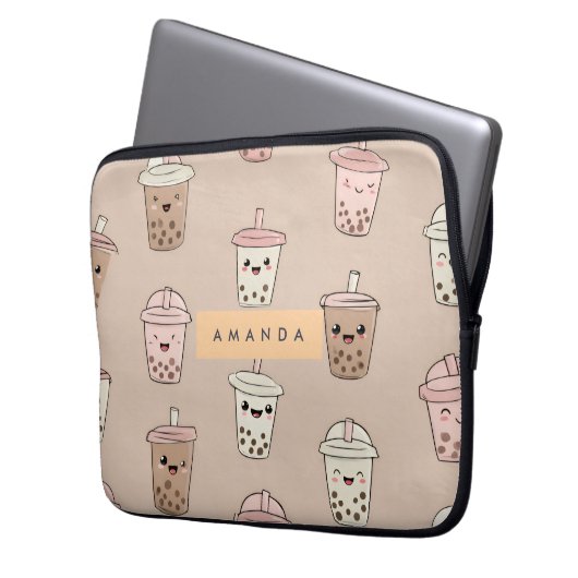 Personalisiert neutraler Niedlicher Milchblasen-Te Laptopschutzhülle (Vorderseite Links)