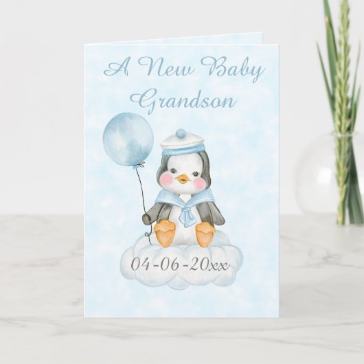 Personalisiert New Baby Penguin Grandson Karte (Vorderseite)