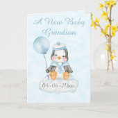 Personalisiert New Baby Penguin Grandson Karte (Gelbe Blume)