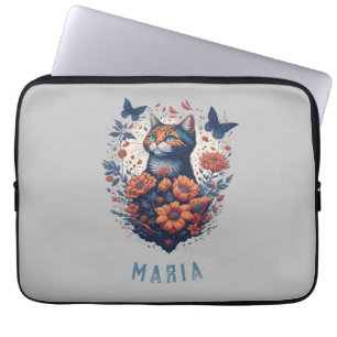 Personalisiert Nice Kitten Floral Cat Laptopschutzhülle