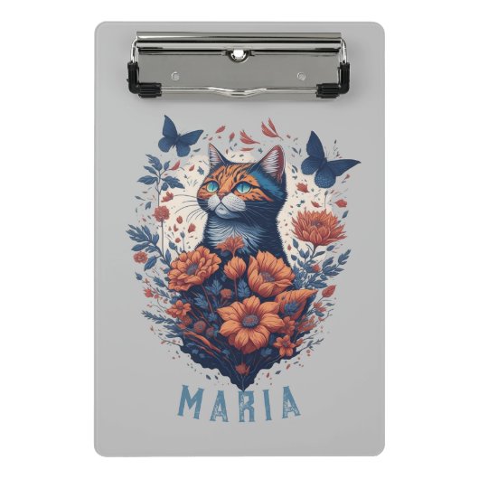 Personalisiert Nice Kitten Floral Cat Mini Klemmbrett (Vorderseite)