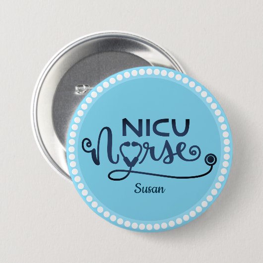 Personalisiert Nicu Nurse Blue und White Button (Vorne & Hinten)