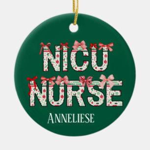 Personalisiert NICU Nurse Christmas Coquette Bow Keramik Ornament