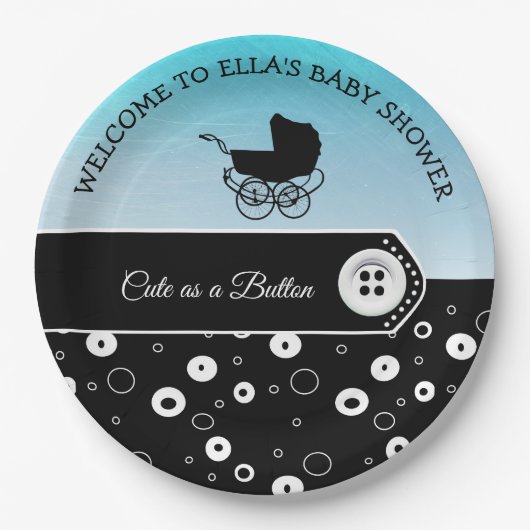 Personalisiert Niedlich als Button Baby Dusche Pappteller (Vorderseite)