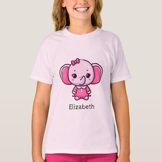 Personalisiert | Niedlich Baby Pink Elephant T - S T-Shirt (Vorderseite)