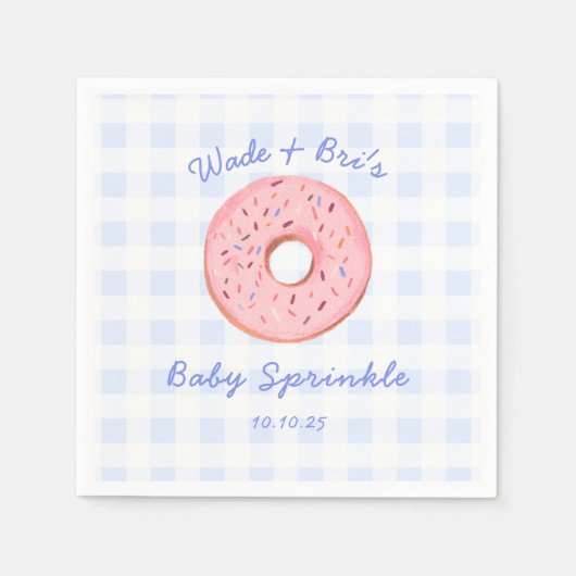Personalisiert Niedlich Gingham Donut Baby Sprinkl Serviette (Vorderseite)