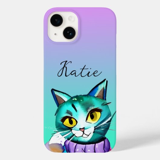 Personalisiert Niedliche Blue Kitty Cat Case-Mate iPhone Hülle (Rückseite)