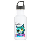 Personalisiert Niedliche Blue Kitty Cat Edelstahlflasche (Vorderseite)