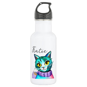 Personalisiert Niedliche Blue Kitty Cat Edelstahlflasche