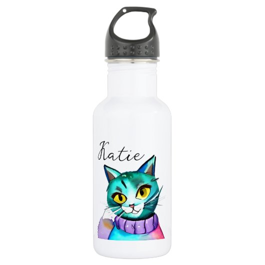 Personalisiert Niedliche Blue Kitty Cat Edelstahlflasche (Vorderseite)