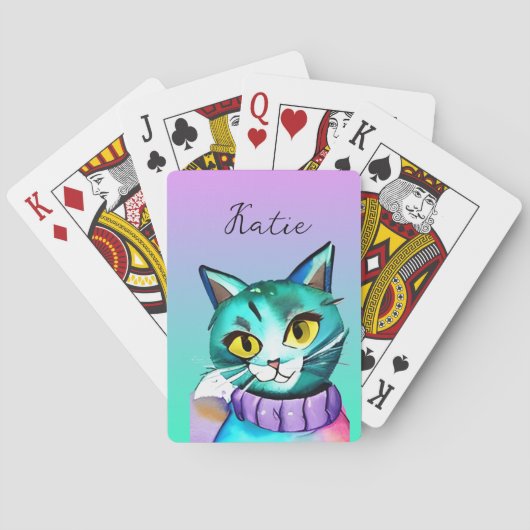 Personalisiert Niedliche Blue Kitty Cat Spielkarten (Rückseite)