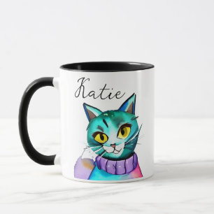 Personalisiert Niedliche Blue Kitty Cat Tasse