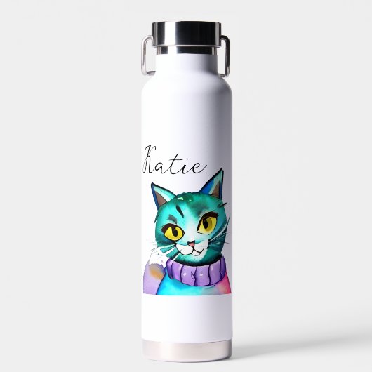 Personalisiert Niedliche Blue Kitty Cat Trinkflasche (Vorne)