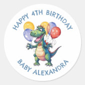 Personalisiert Niedliche Geburtstag Dinosaur Ballo Runder Aufkleber (Vorderseite)
