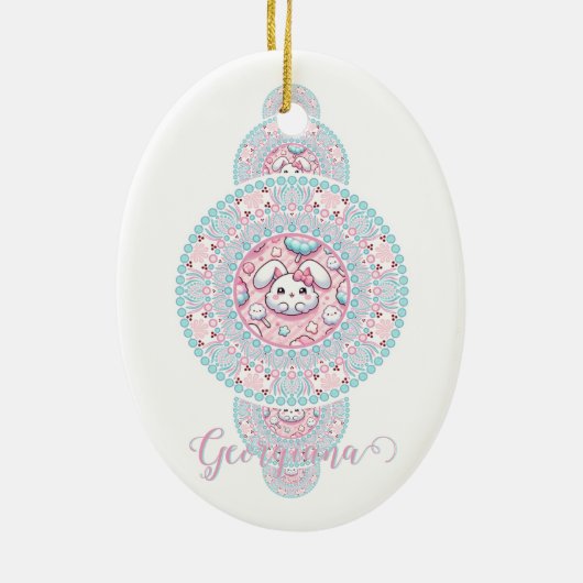 Personalisiert Niedliche Kawaii Bunny Ornamental M Keramik Ornament (Hinten)