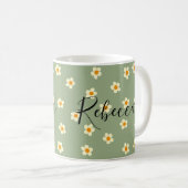 Personalisiert Niedliche Moderne Daisy-Muster Grün Kaffeetasse (VorderseiteRechts)