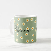 Personalisiert Niedliche Moderne Daisy-Muster Grün Kaffeetasse (Vorderseite Links)