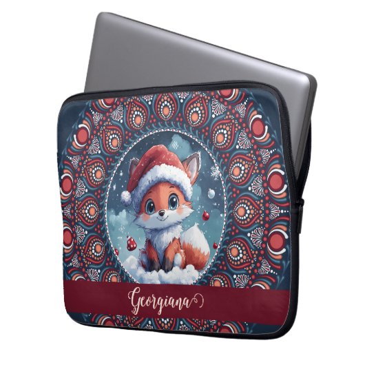 Personalisiert Niedliche Weihnachten Kawaii Fox Do Laptopschutzhülle (Vorderseite Links)
