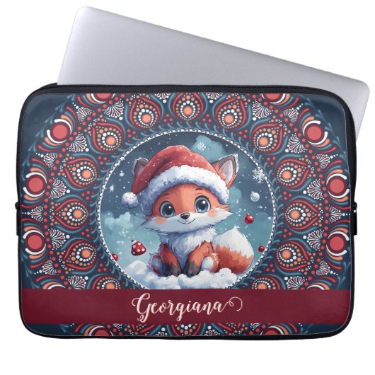 Personalisiert Niedliche Weihnachten Kawaii Fox Do Laptopschutzhülle (Vorderseite)
