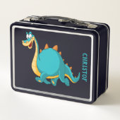 Personalisiert niedlicher Dinosaurier Metall Brotdose (Rückseite)