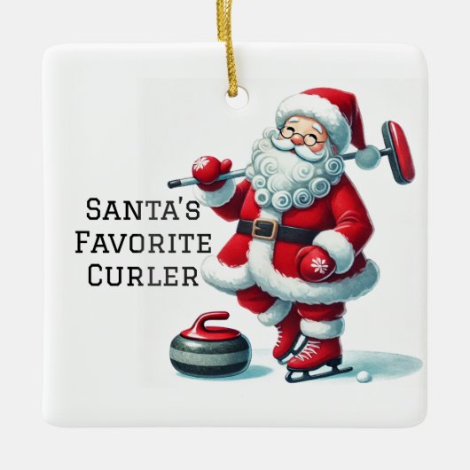 Personalisiert Niedlicher Santa Curling Keramikornament (Vorderseite)