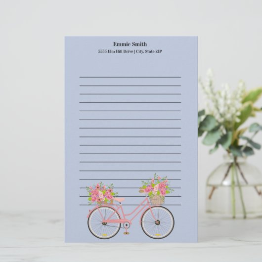 Personalisiert Niedliches Rosa Fahrrad mit Blume B Briefpapier (Stehend Vorderseite)