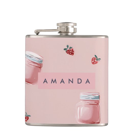 Personalisiert Niedliches Rosa Strawberry Jar Must Flachmann (Vorderseite)