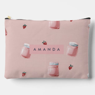 Personalisiert Niedliches Rosa Strawberry Jar Must Zubehörtasche