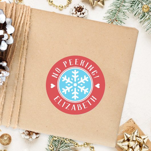 Personalisiert No Peeking Red Christmas Geschenk Runder Aufkleber