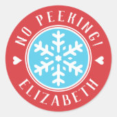 Personalisiert No Peeking Red Christmas Geschenk Runder Aufkleber (Vorderseite)