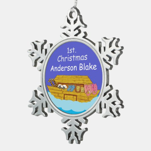 personalisiert Noah's Ark Baby 1. Weihnachten Schneeflocken Zinn-Ornament (Rechts)