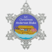 personalisiert Noah's Ark Baby 1. Weihnachten Schneeflocken Zinn-Ornament (Vorderseite)