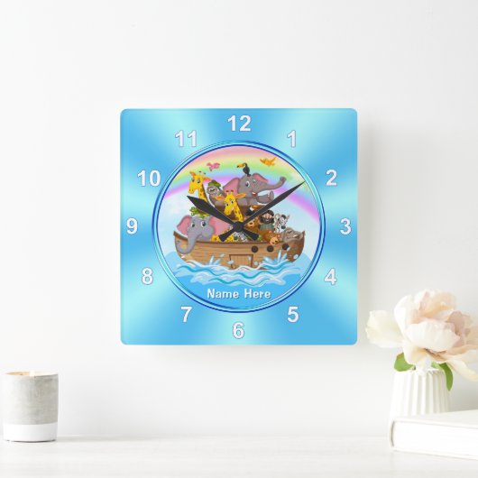 Personalisiert, Noah's Ark Clock, für Kinder Quadratische Wanduhr (Zuhause)