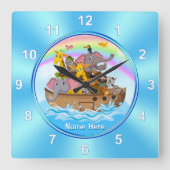 Personalisiert, Noah's Ark Clock, für Kinder Quadratische Wanduhr (Vorderseite)