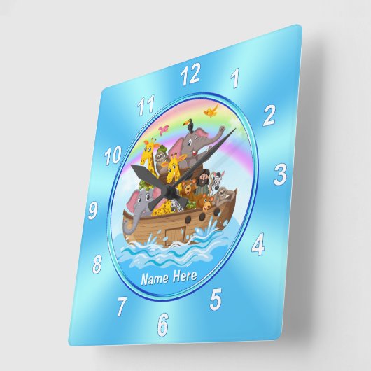 Personalisiert, Noah's Ark Clock, für Kinder Quadratische Wanduhr (Winkel)