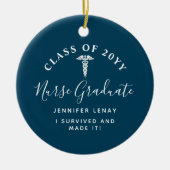 Personalisiert Nurse Abschluss Blue Caduceus Keramik Ornament (Vorne)
