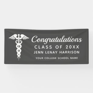 Personalisiert Nurse Abschluss Caduceus Grau Party Banner