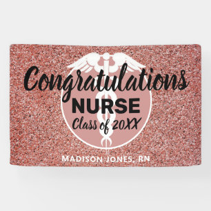Personalisiert Nurse Abschluss Rose Gold Glitzer Banner
