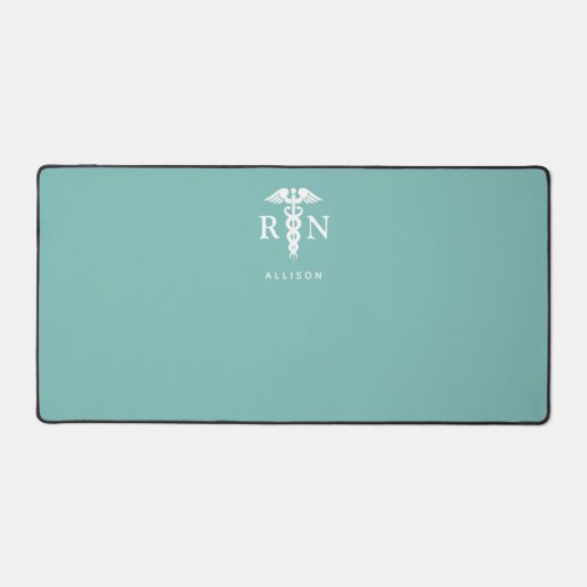 Personalisiert Nurse Aquamarin White Caduceus Medi Schreibtischunterlage (Vorderseite)