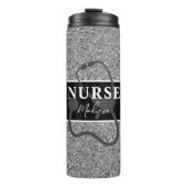 Personalisiert Nurse Black Silver Glitzer Script Thermosbecher (Vorderseite)